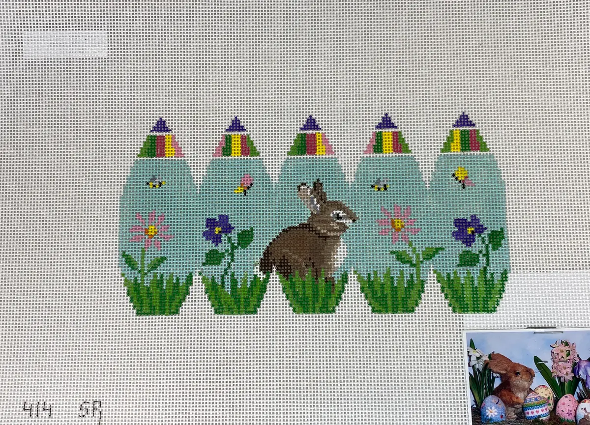* Susan Roberts Needlepoint 0414 Bunny In Flowers 3D Stand Up 1
