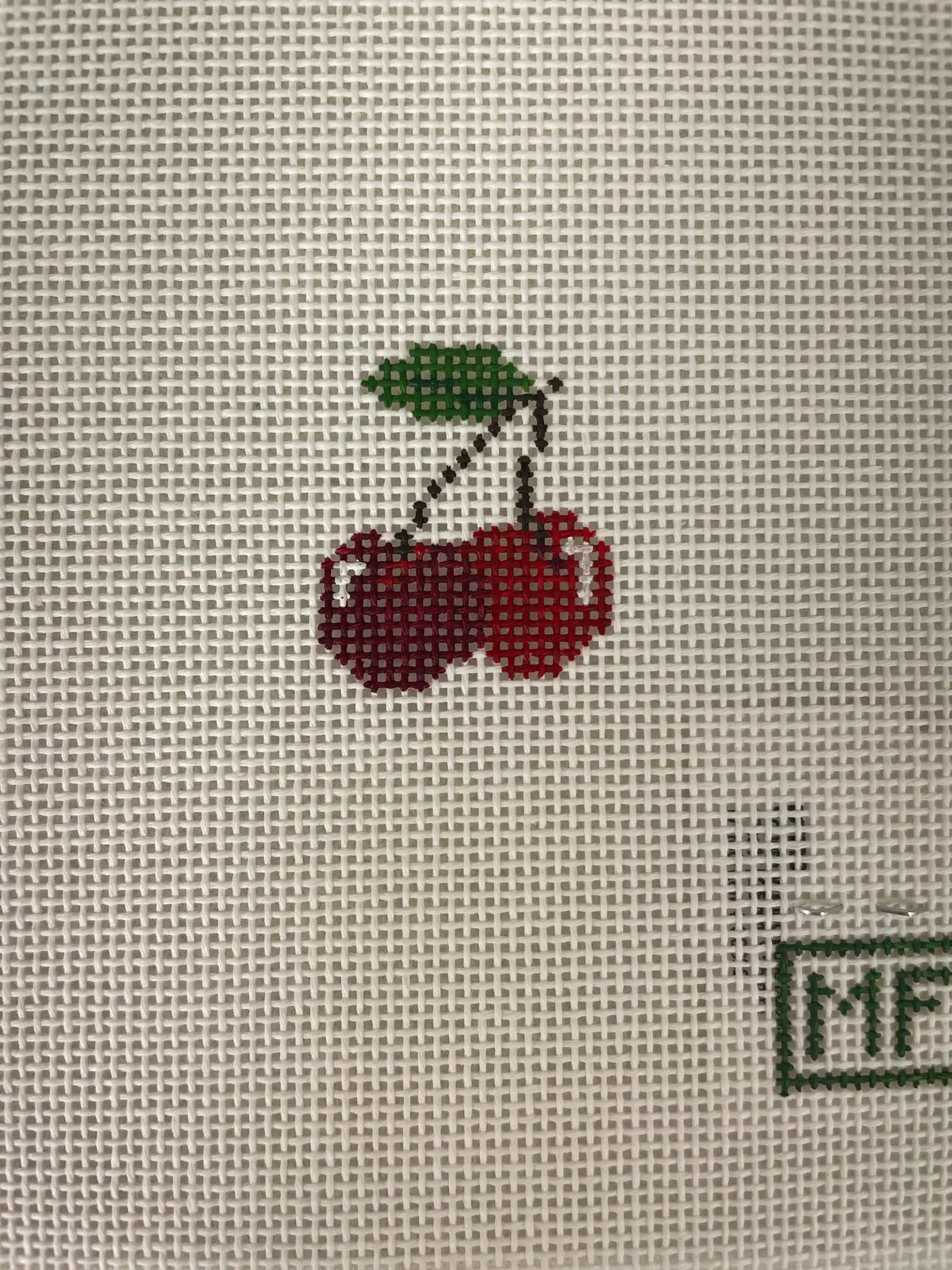 Mf Needlepoint Cherries Mini Bag Charm 1