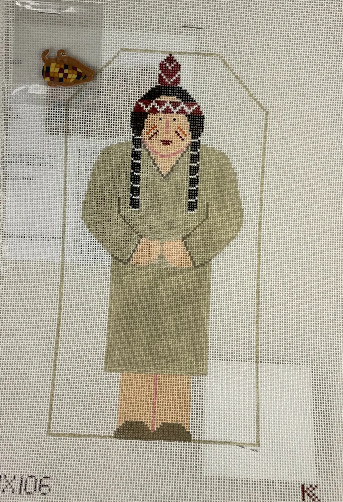 * Sale / Kathy Schenkel Hx106 Indian Lady With Indian Corn Button With Stitch Guide 1
