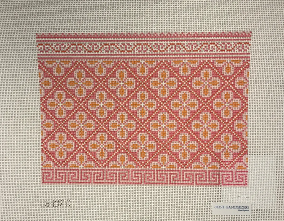 * Jeni Sandberg Needlepoint Js107c Hewitt Clutch- Pink And Orange 1