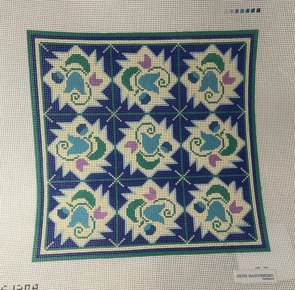 *Sale Jeni Sandberg Needlepoint Js120a Tulip Grid Pillow / Tray Canvas 1