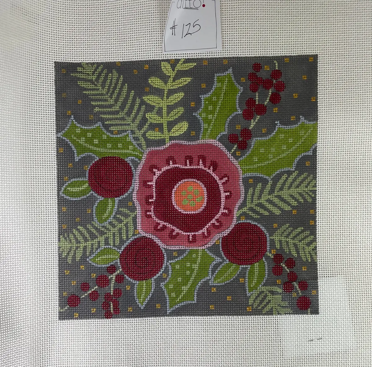 *Ditto Needlepoint Works #125 Red Flowers With Greenery 1