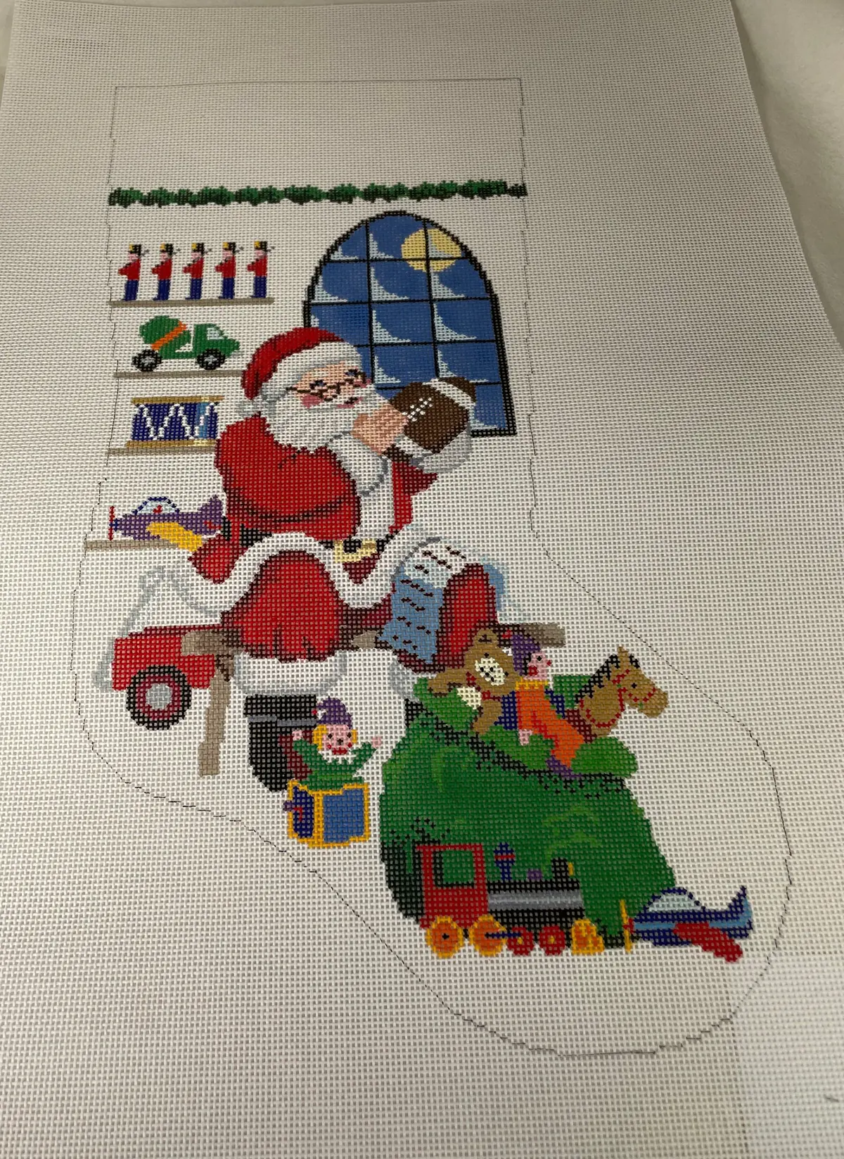 * Susan Roberts Needlepoint 0128 Sitting Santa In Front Of Window, Boy, 13M 1