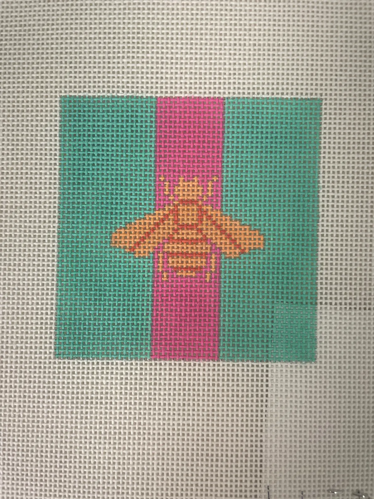* Kate Dickerson Inssq370 Planet Earth 3" Square- Gucci Bee- Peach With Fuchsia Stripe On Turquois 1