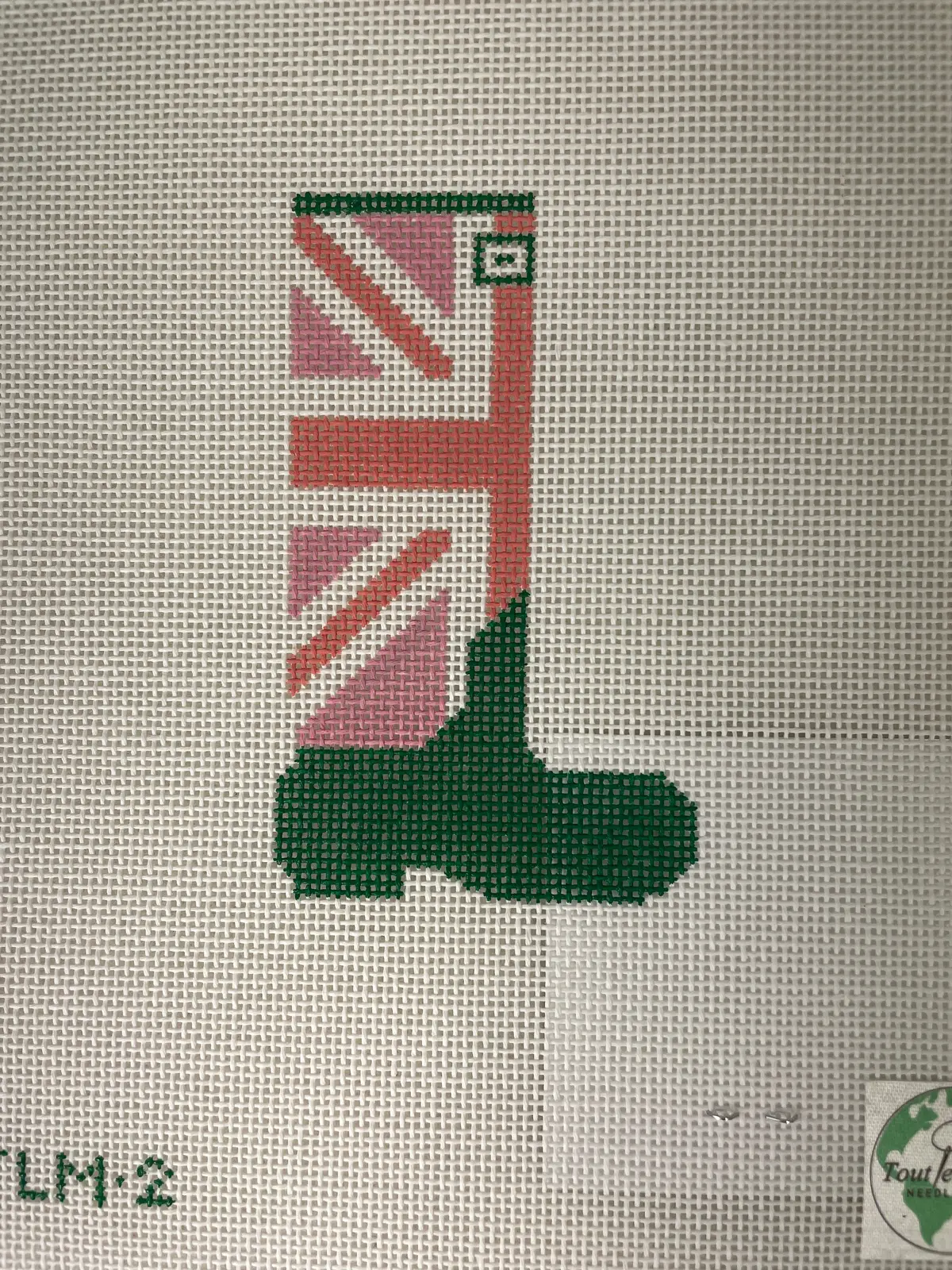 * Tout Le Monde Needlepoint Tlm2 Union Jack Wellie- Salmon/ Pink/ Green 1