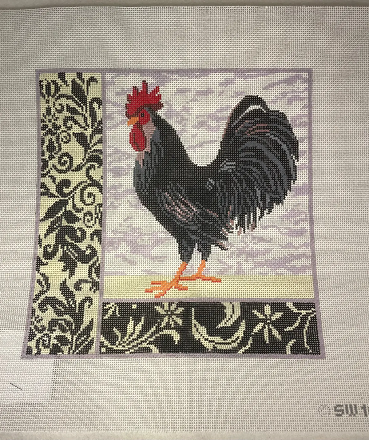 *Sale Birds Of A Feather Sw103 Black Rooster Damask 1