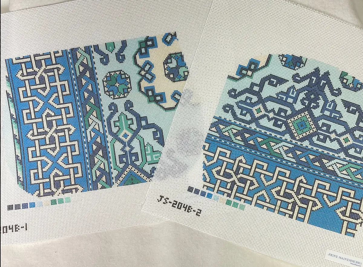 * Jeni Sandberg Needlepoint Js204b (1 And 2) Holbein Purse And Flap- Blue And Green 1