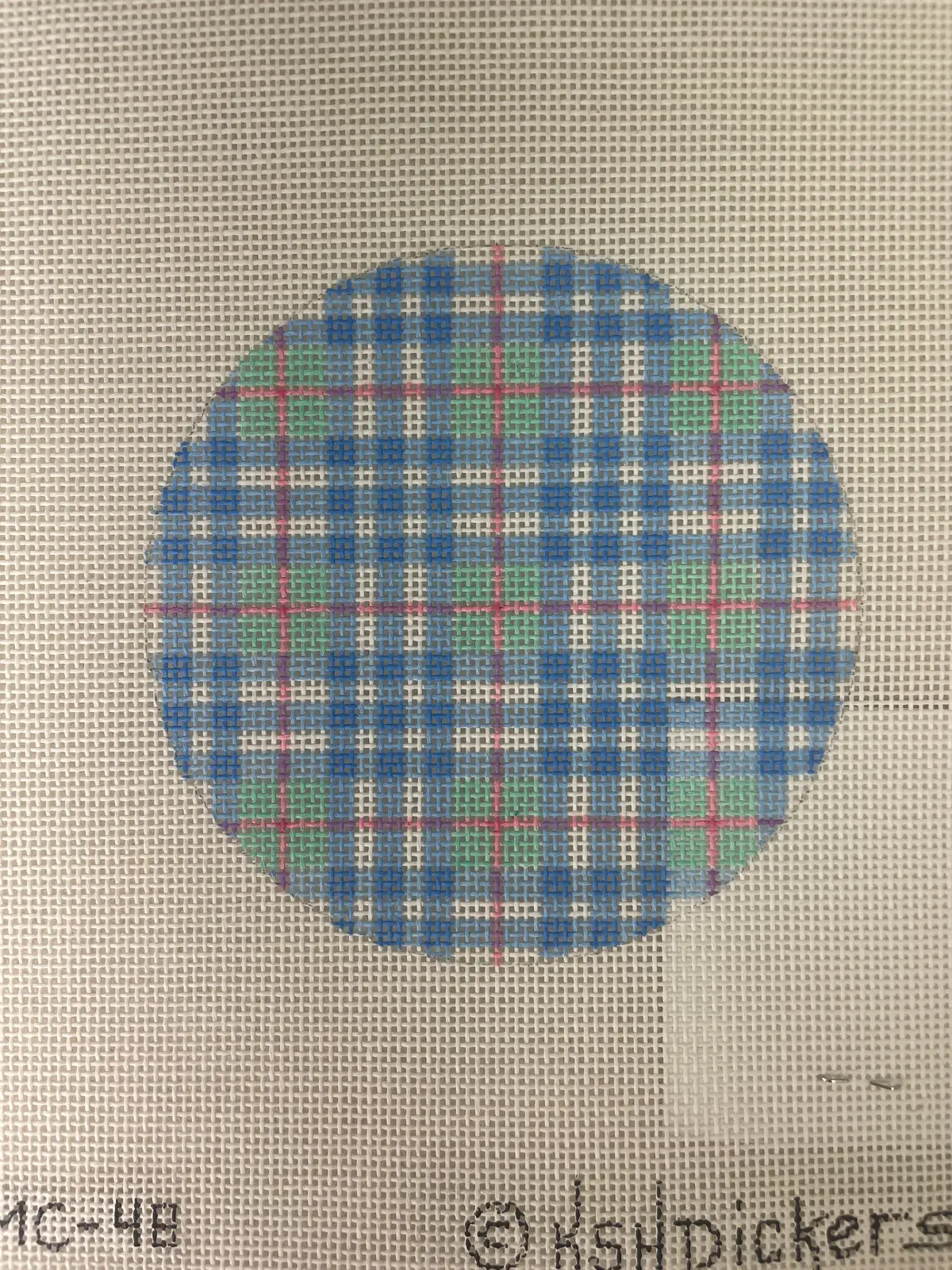 * Kate Dickerson Insmc48 Planet Earth Lee 4" Round- Madras Plaid, Turquois Blue And Pink 1