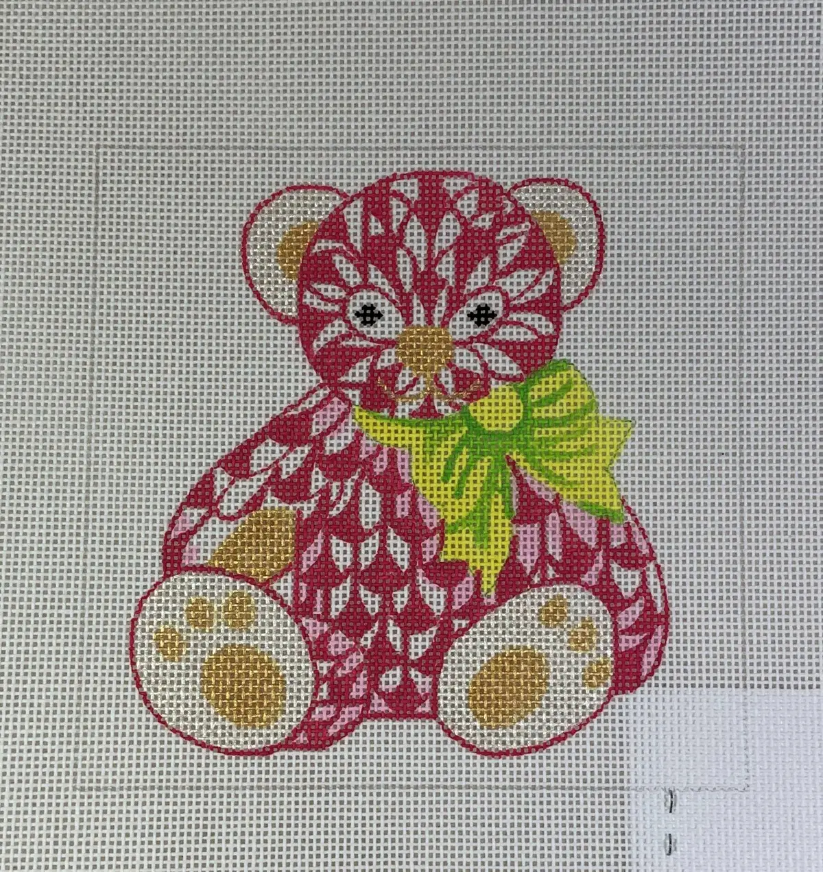 Kate Dickerson Needlepoint Ins- 02 Teddy Bear With Bow - Pink 1