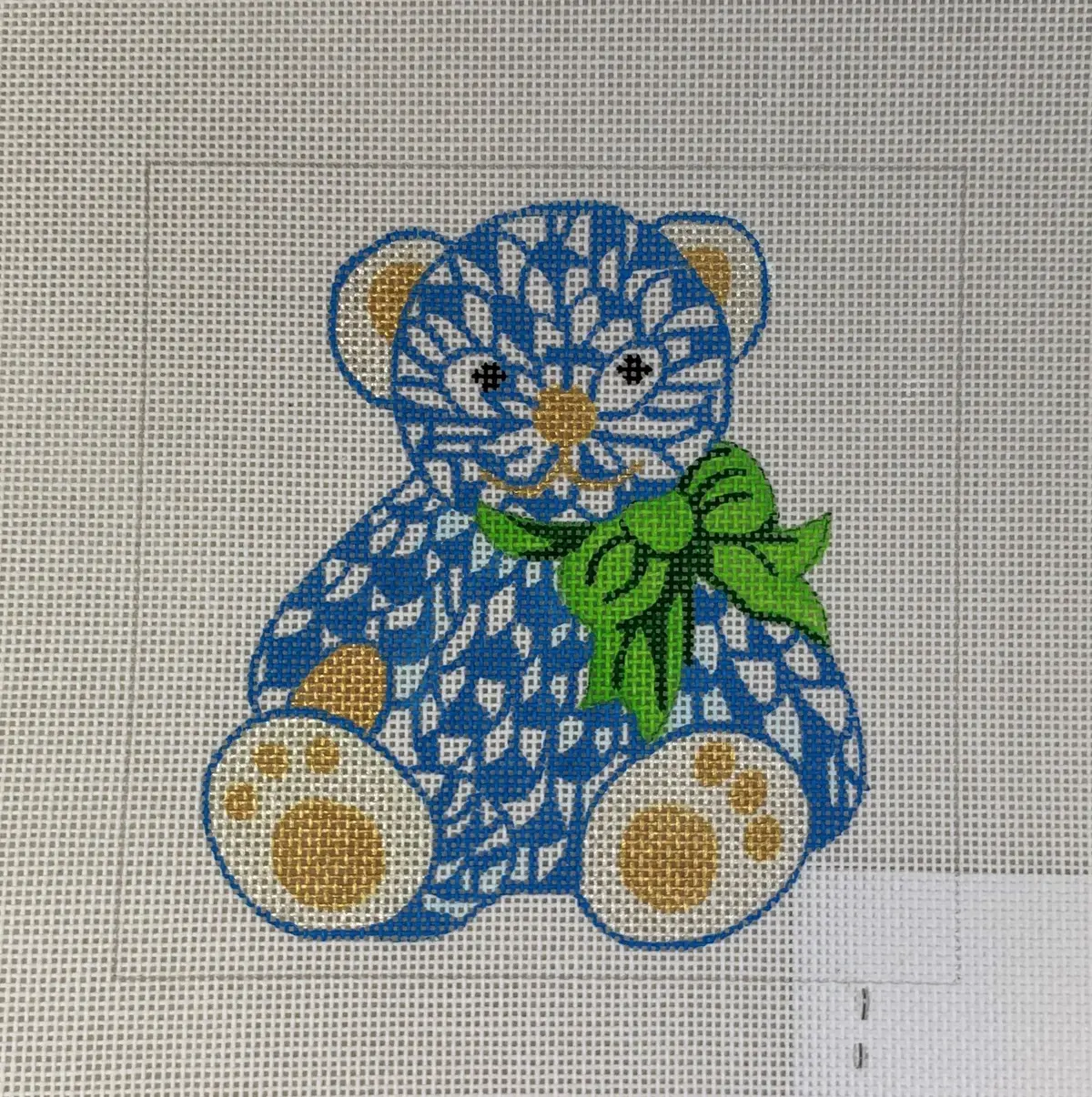 Kate Dickerson Needlepoint Ins-03 Teddy Bear With Bow - Blue 1