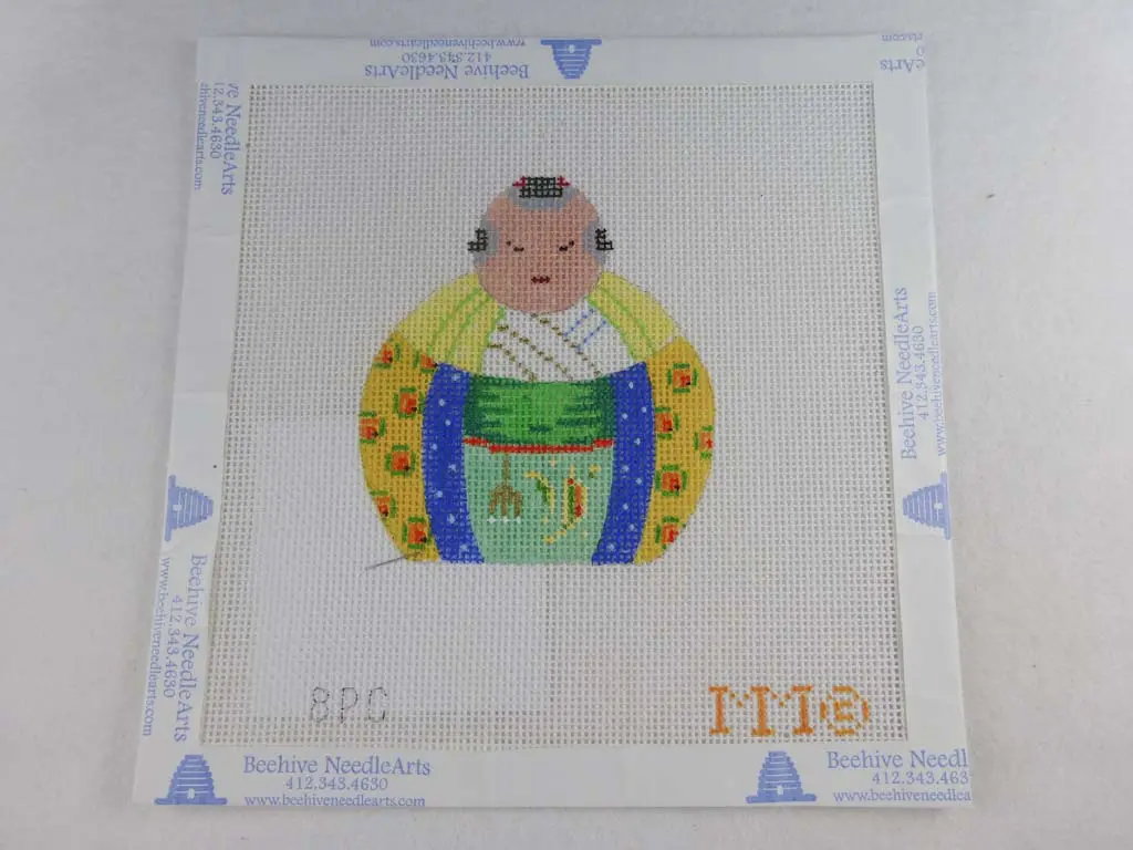 Mm Designs Needlepoint 8Pc Yellow/ Blue Asian Figure 1