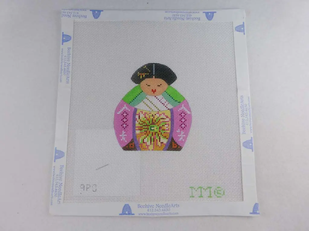 Mm Designs Needlepoint Pink/Green Asian Figure 1