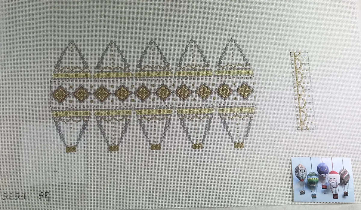 Susan Roberts Needlepoint Designs 5253 Silver & Gold Hot Air Balloons 1