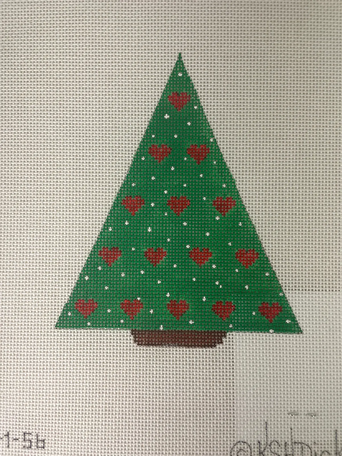 * Kate Dickerson Xm56 Christmas Ornament, Hearts Tree- Red On Green 1