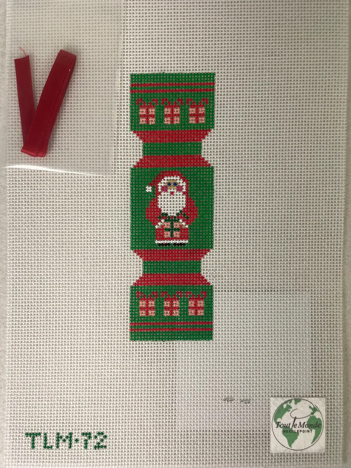 * Tout Le Monde Needlepoint Tlm72 Christmas Cracker- Santa With Presents (W/ Red Ribbon) 1
