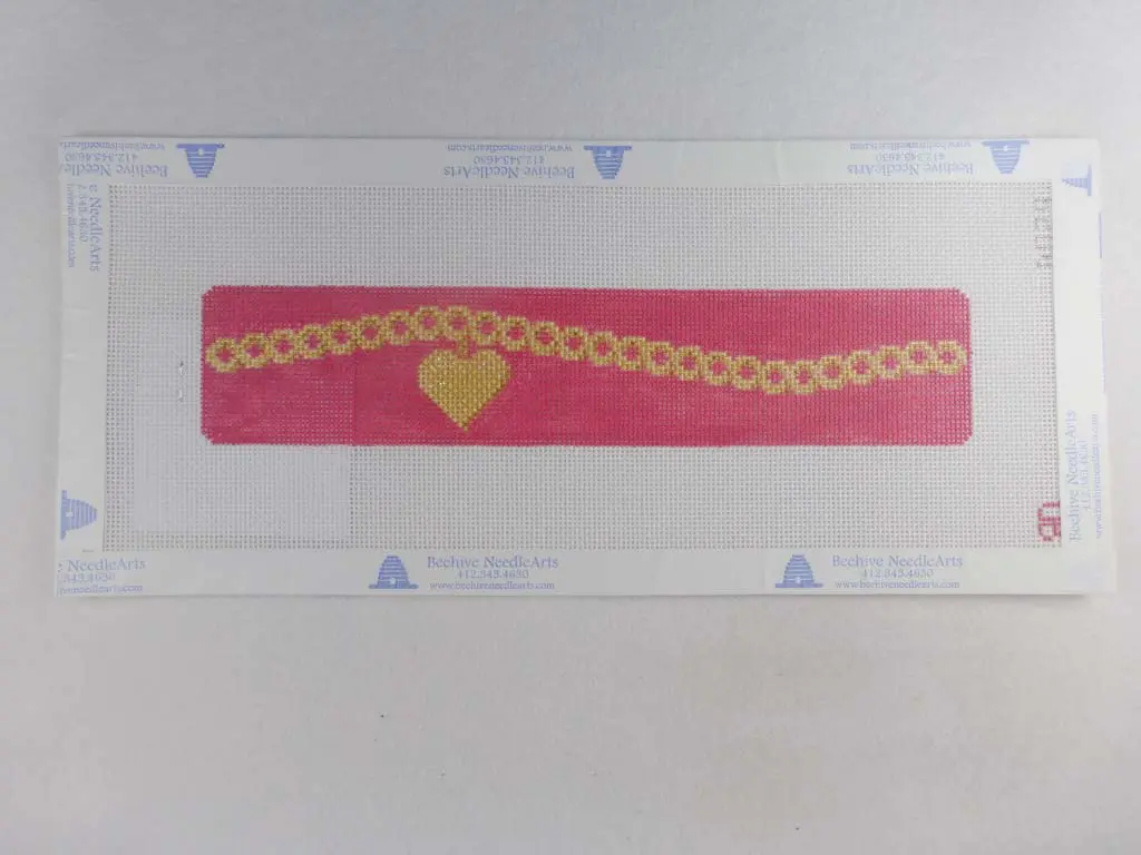 * Rachel Donley Needlepoint Rd Bo29 Gold Heart On Pink Cuff 1
