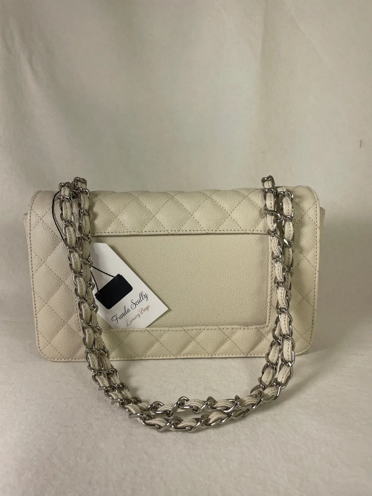 Funda Scully- The Efsun Luxury Leather Purse- Cream With Silver Hardware 1