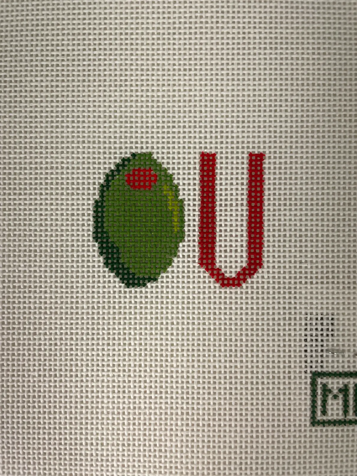 Mf Needlepoint Olive U Mini Bag Charm 1