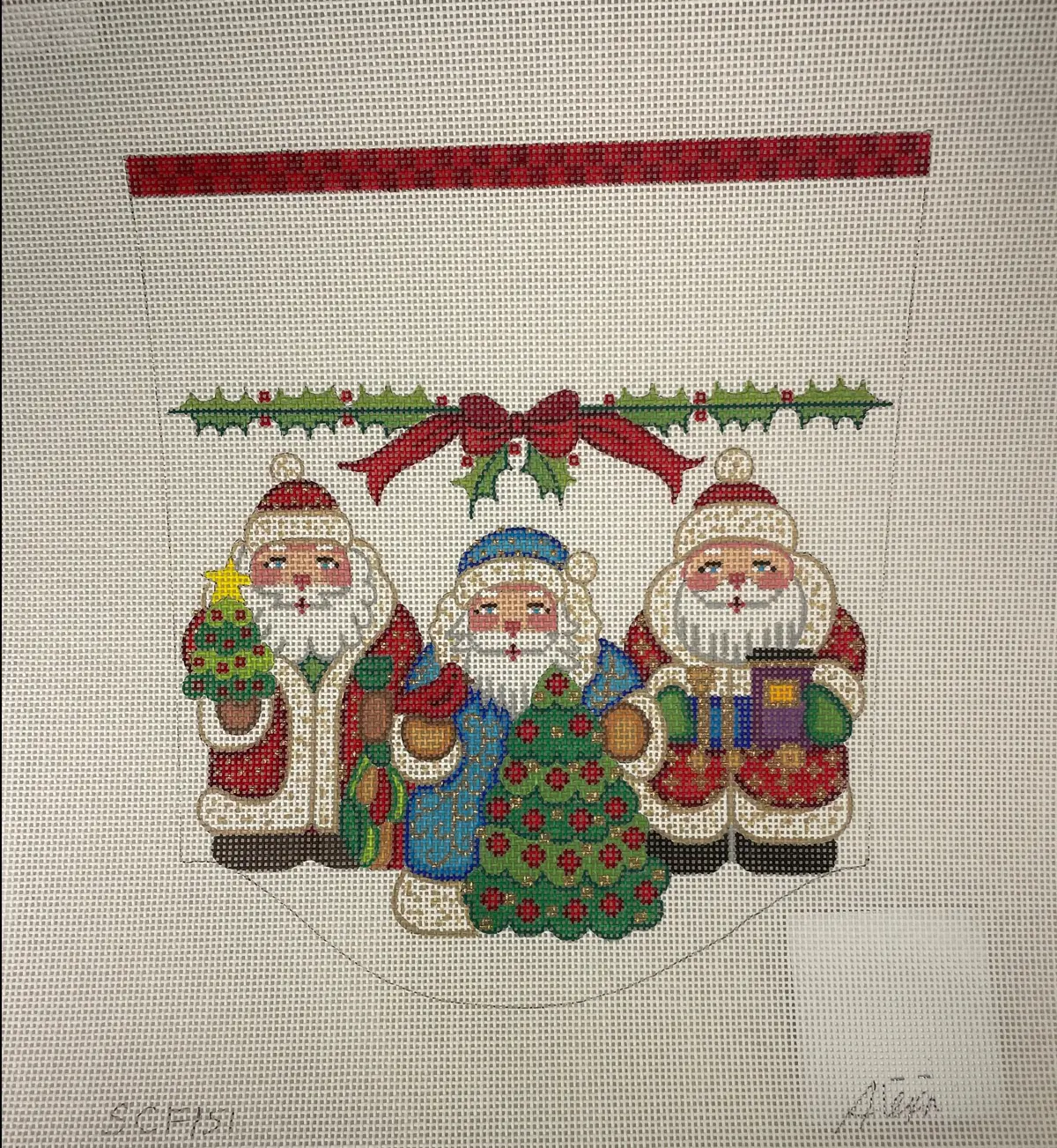 *Alexa Designs Scf151 Christmas Three Santas Stocking Cuff 1