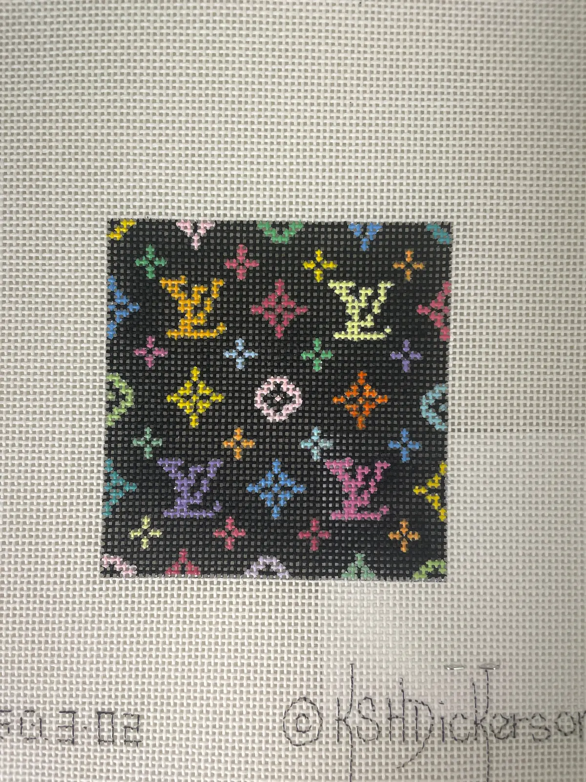 * Kate Dickerson Inssq302 Planet Earth 3" Square Insert- Louis Vuitton, Multi Color On Black 1