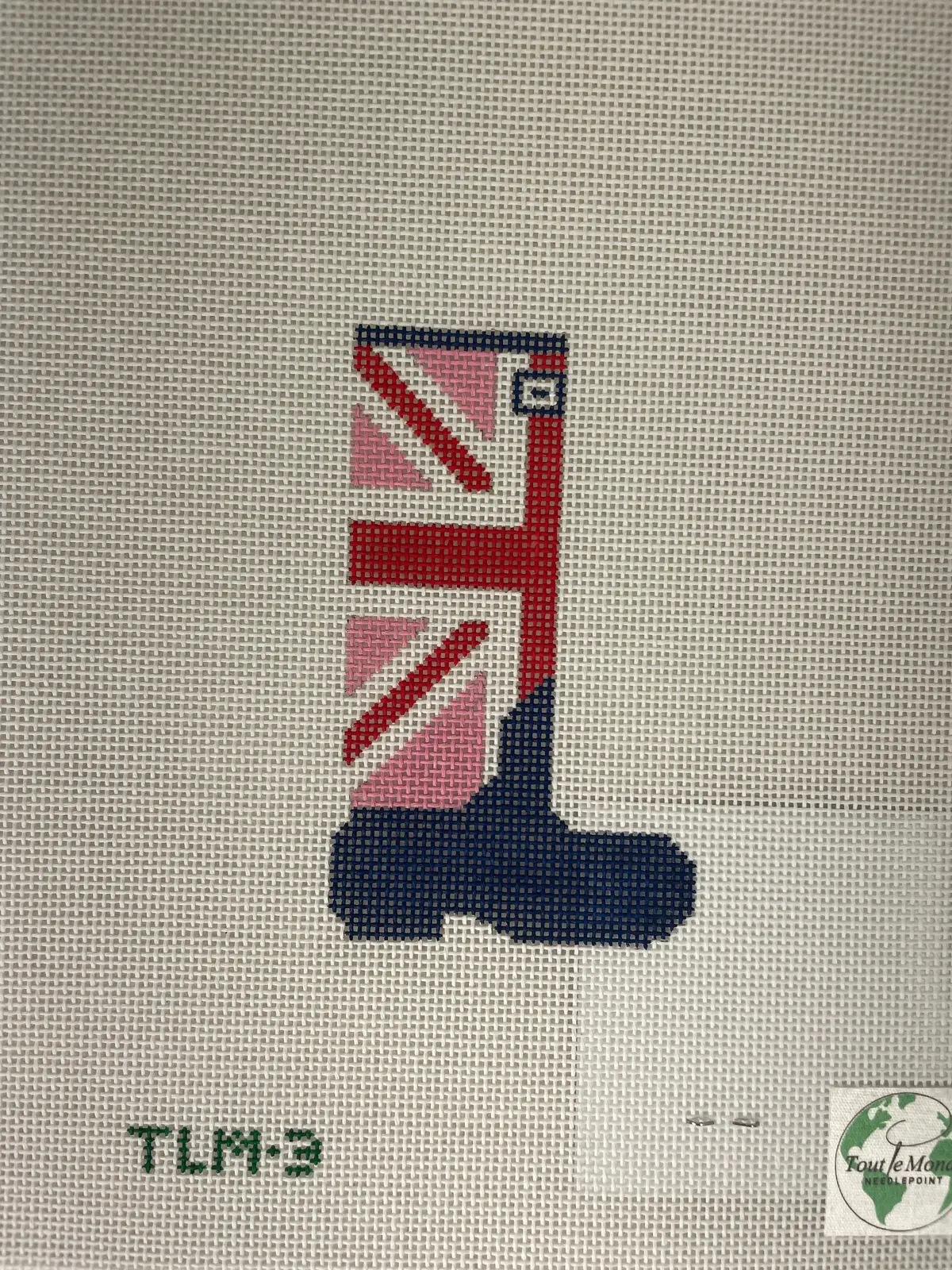 * Tout Le Monde Needlepoint Tlm3 Union Jack Wellie- Red/ Pink/ Navy 1