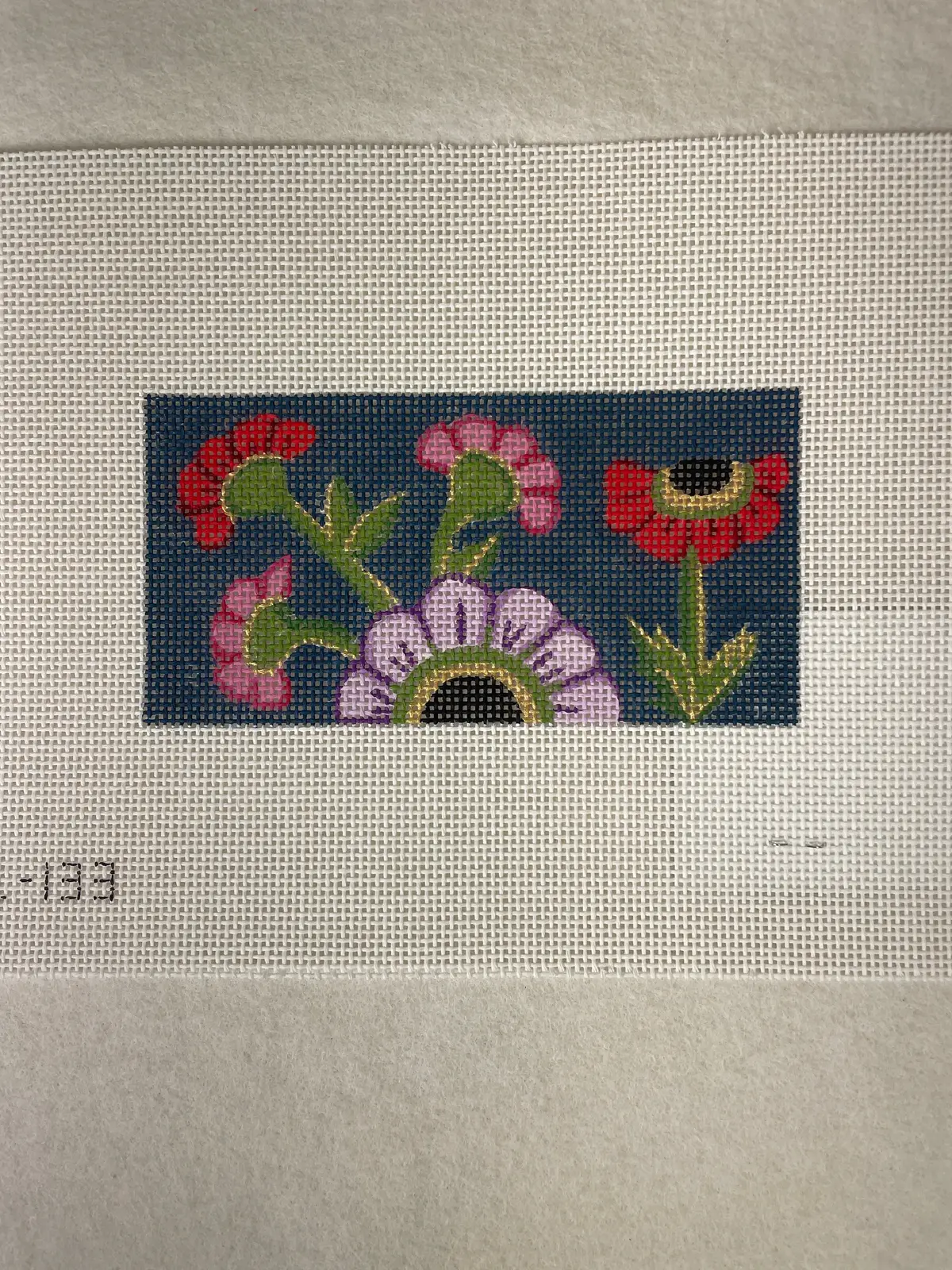 Alice Peterson Cl133 Tri-Colored Flowers On Navy 1