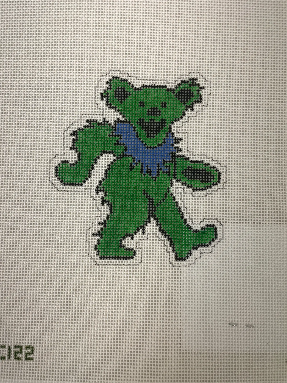 *Elm Tree Needlepoint Designs Xc122 Christmas Grateful Dead Bear-Green 1