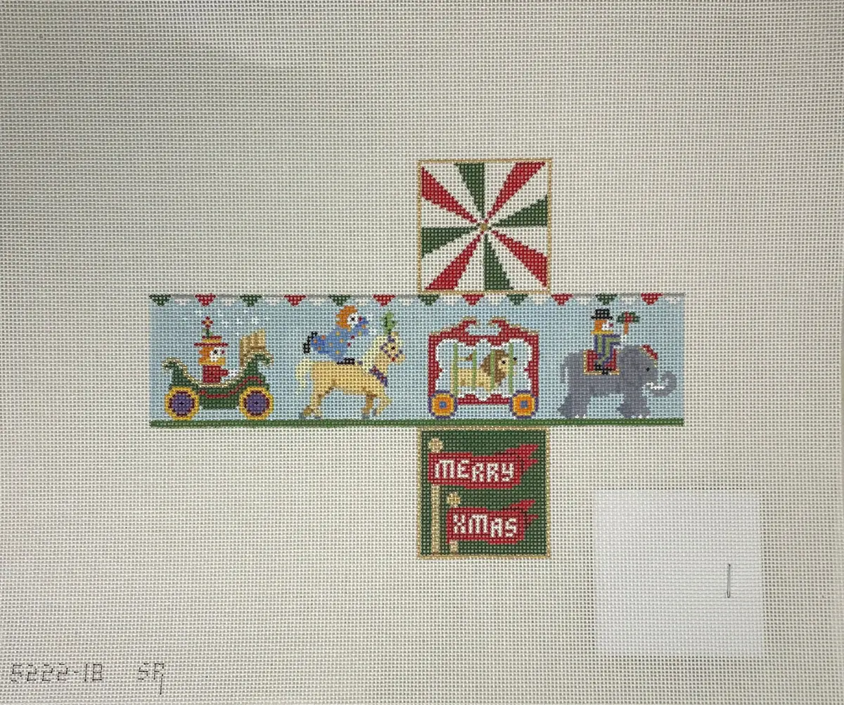 * Susan Roberts Needlepoint 5222 Circus Parade Cube Ornament 1