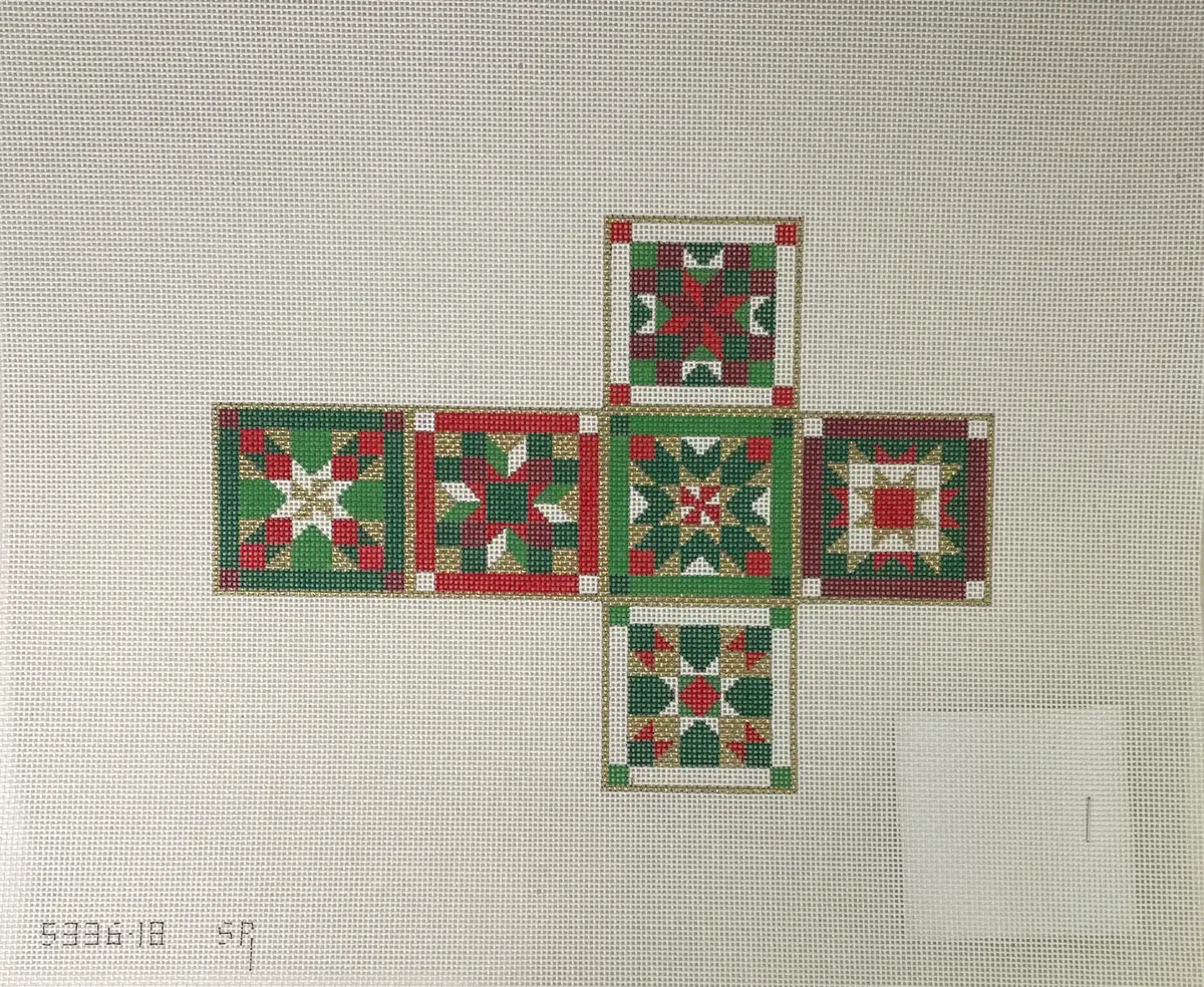 * Susan Roberts Needlepoint 5336 Quilt Stars Cube Ornament 1