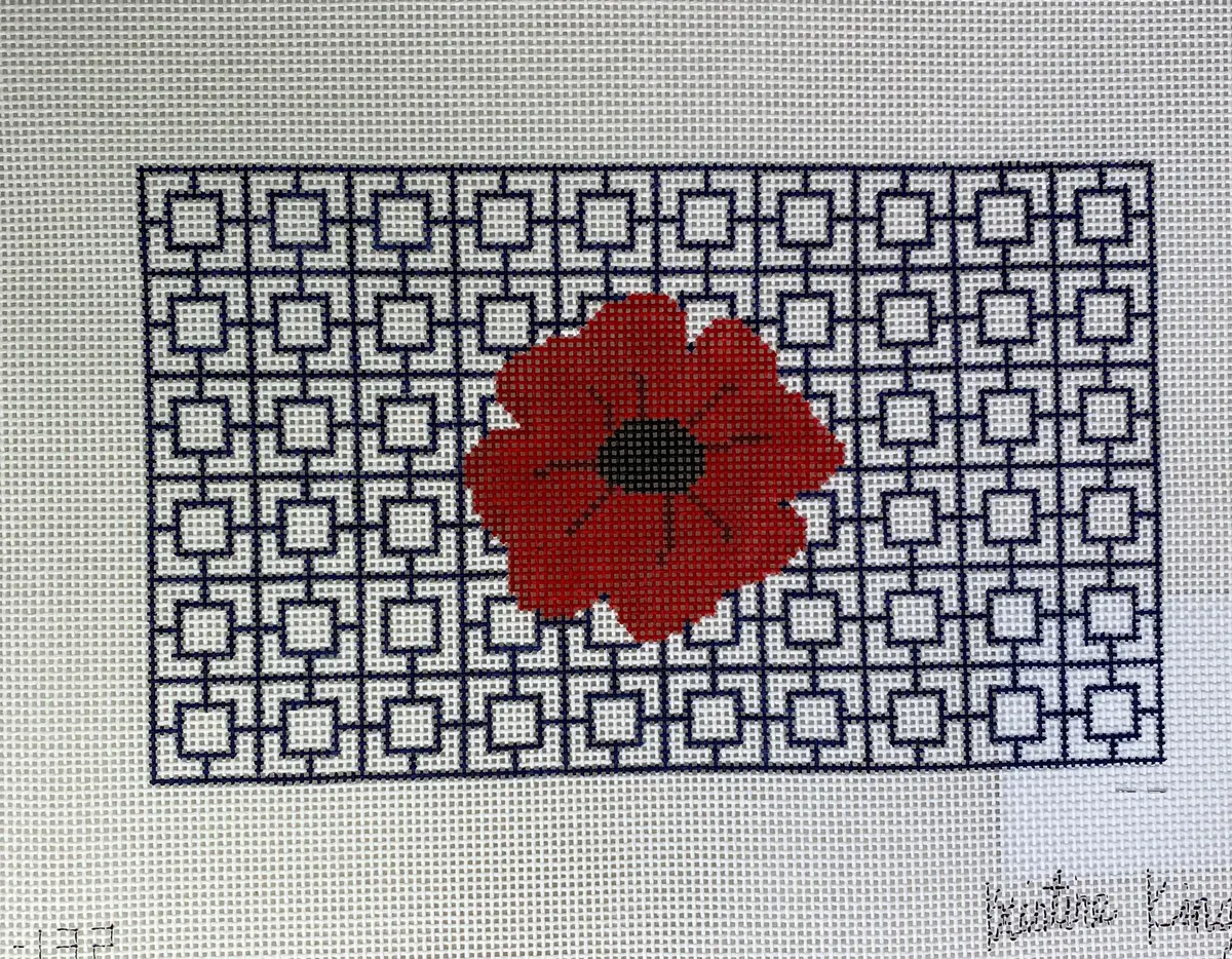 * Kristine Kingston Kkp132 Red Flower On Blue Geometric 1