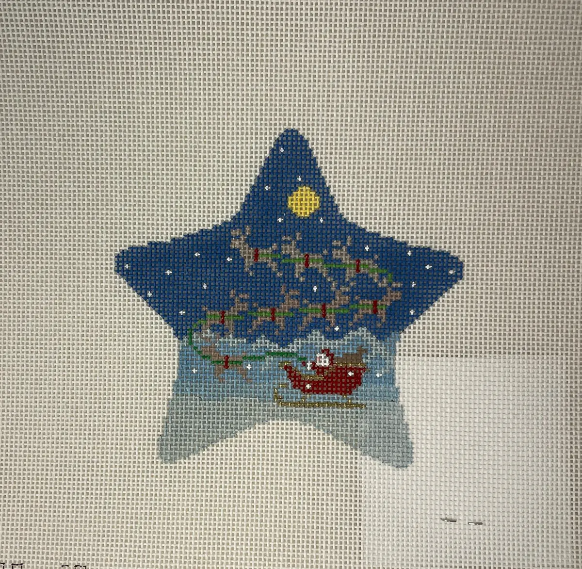 * Susan Roberts Needlepoint 5788 Sleigh And 8 Reindeer Star 1