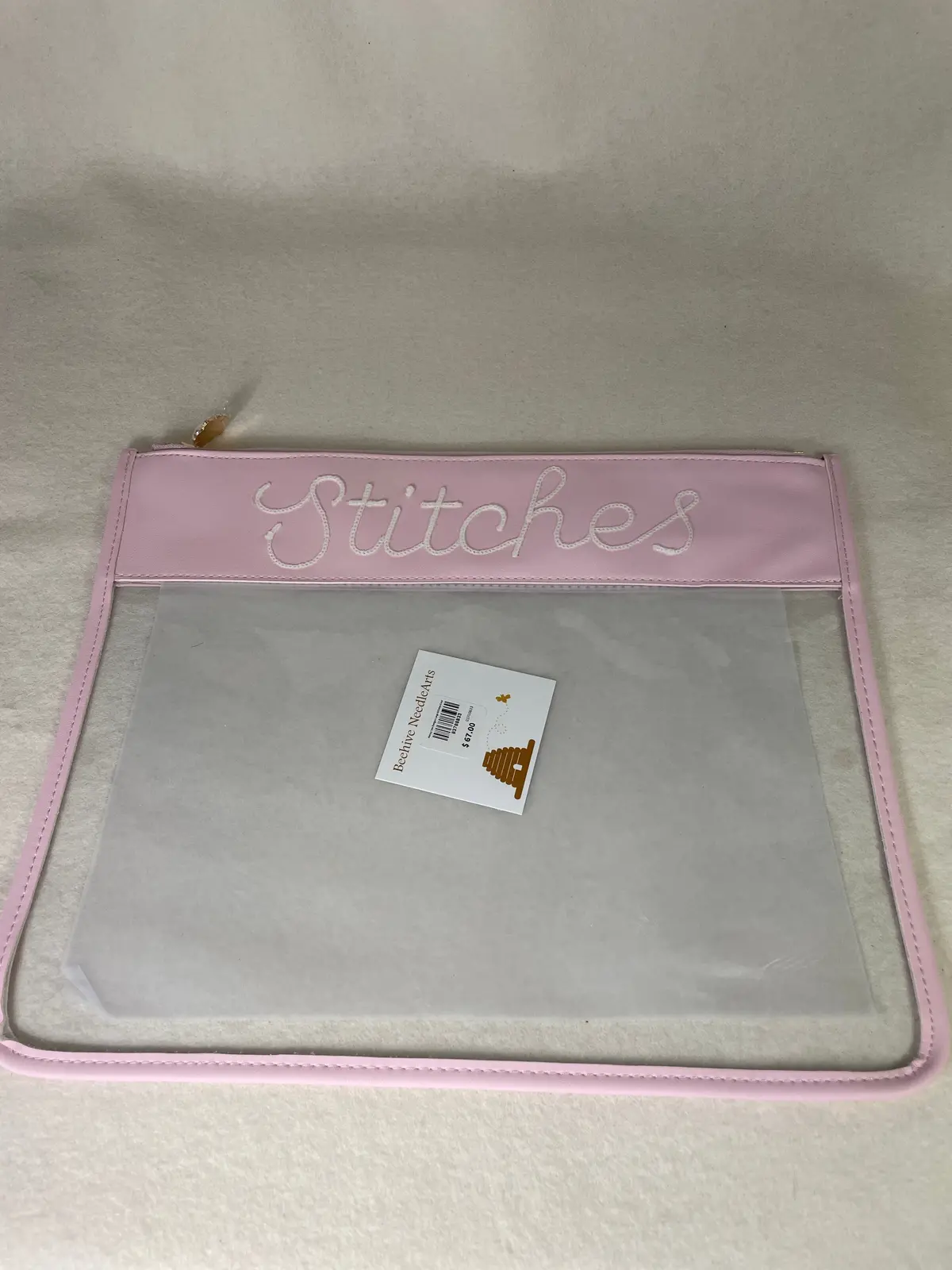 Penny Linn Designs Large Stitches Clear Zip Pouch- Pink 1