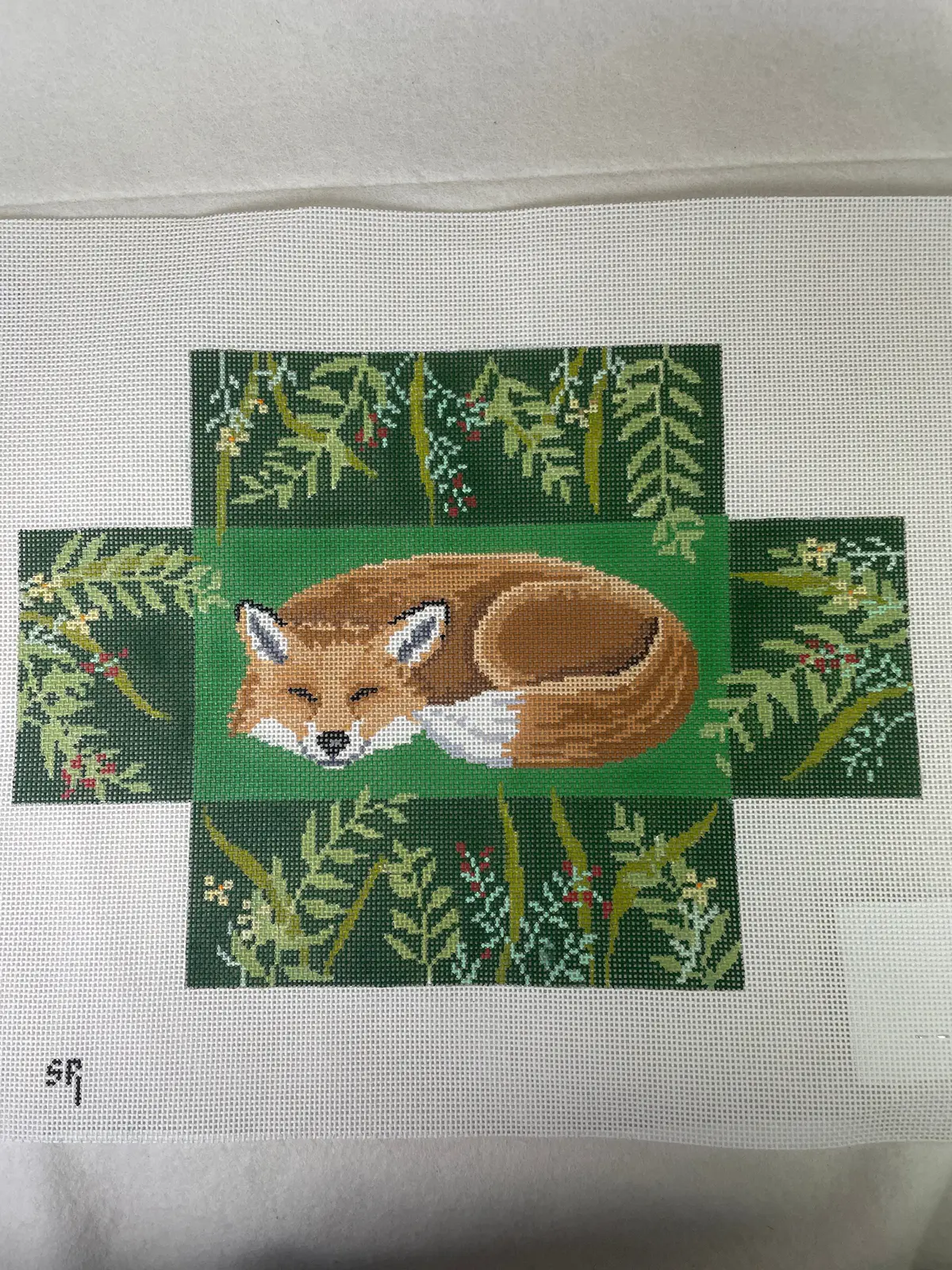 * Susan Roberts Needlepoint 6324 Sleeping Fox Brick Cover 1