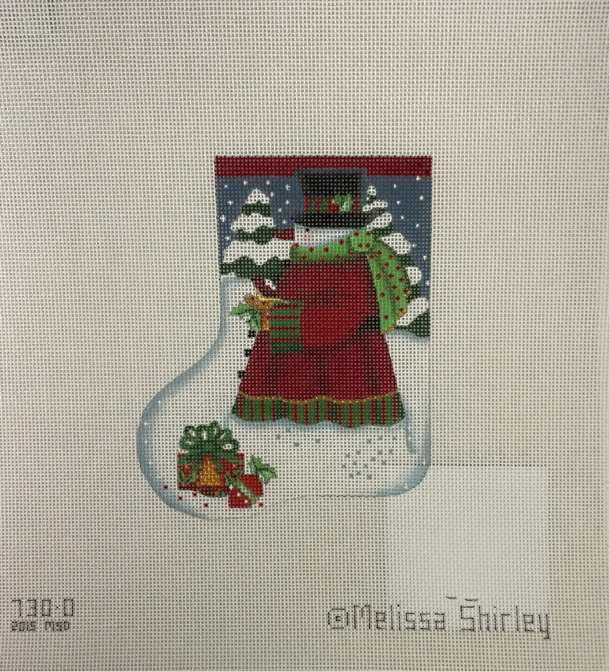 * Melissa Shirley 730O Red Bird Snowman Mini Stocking 1