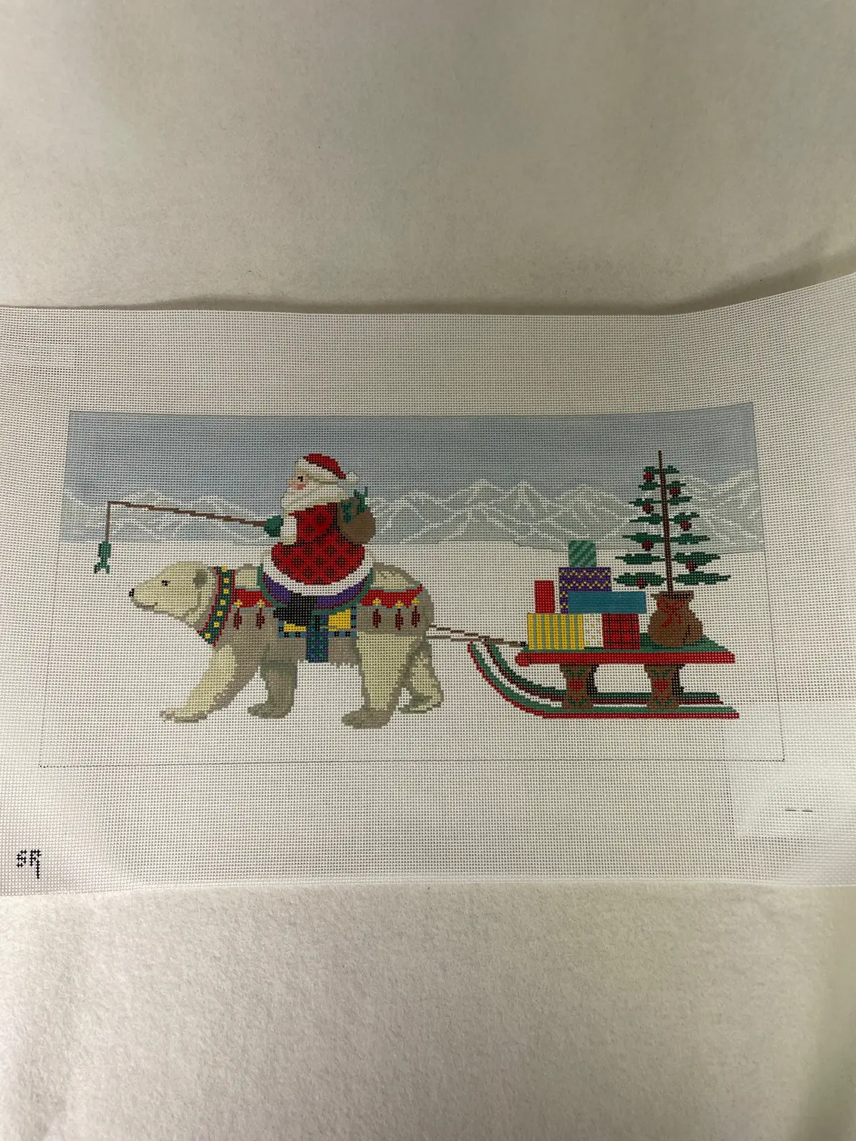 * Susan Roberts Needlepoint 1158 Santa Riding Polar Bear With Sled 1