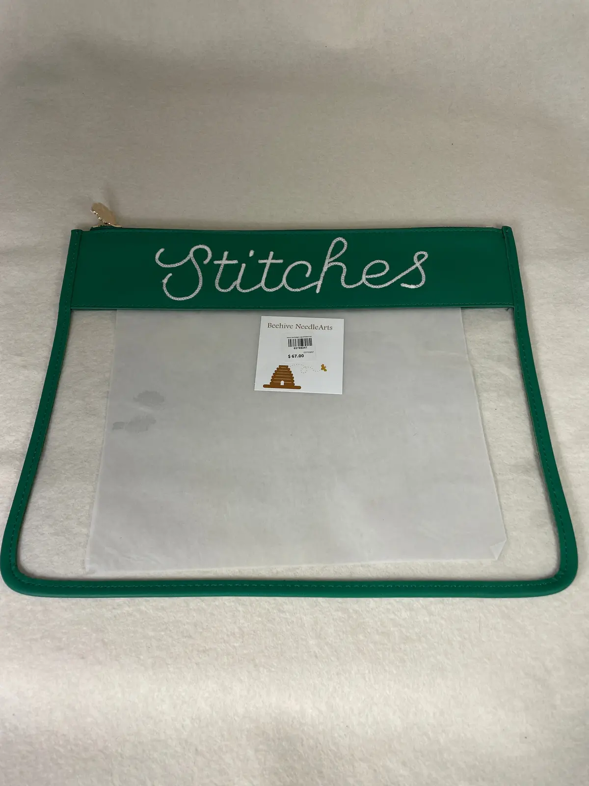 Penny Linn Designs Large Stitches Clear Zip Pouch- Green 1