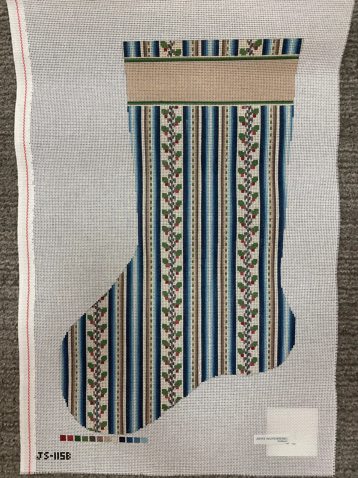 * Jeni Sandberg Js1115b French Stripe Christmas Stocking- Blue 1