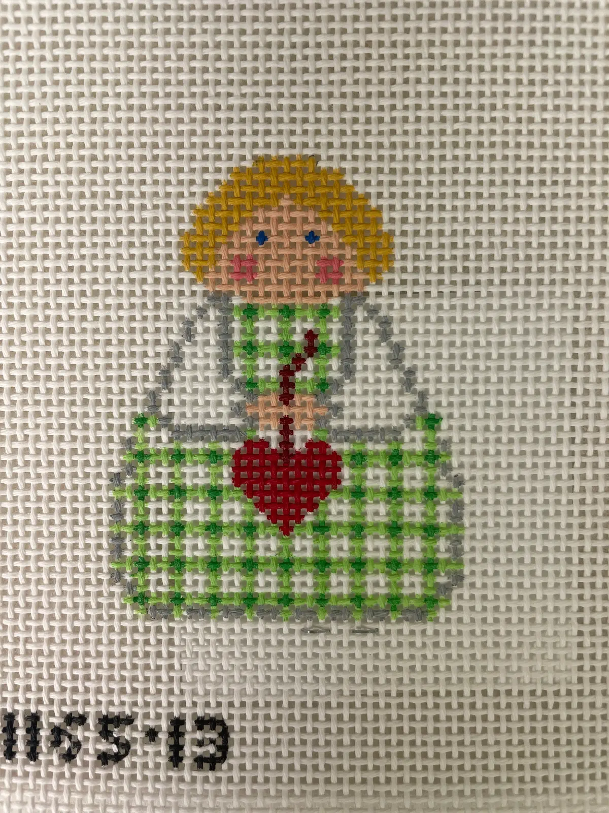 Stitch It's Si165-13 Green Plaid With Red Heart Angel 1