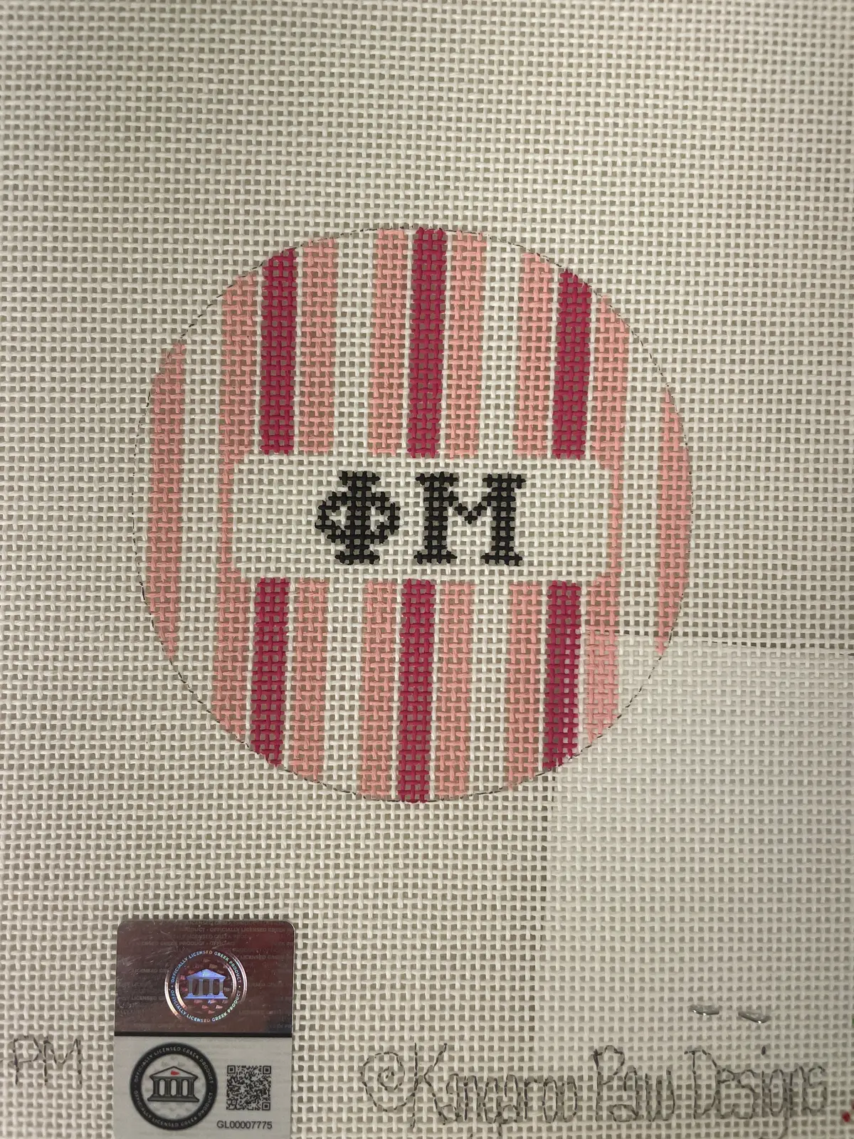 Kangaroo Paw Designs 3R2 Phi Mu - 3Inch Round With Stripes 1