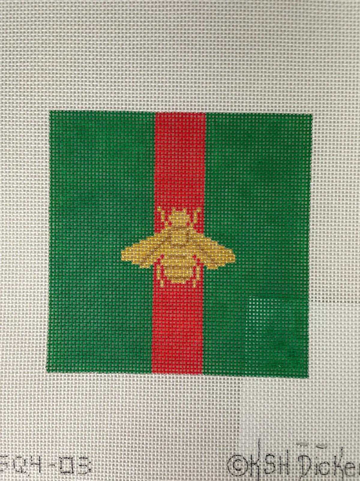 Kate Dickerson Needlepoint Inssq4-03 Gucci Inspired Gold Bee On Green With Red Stripe 1