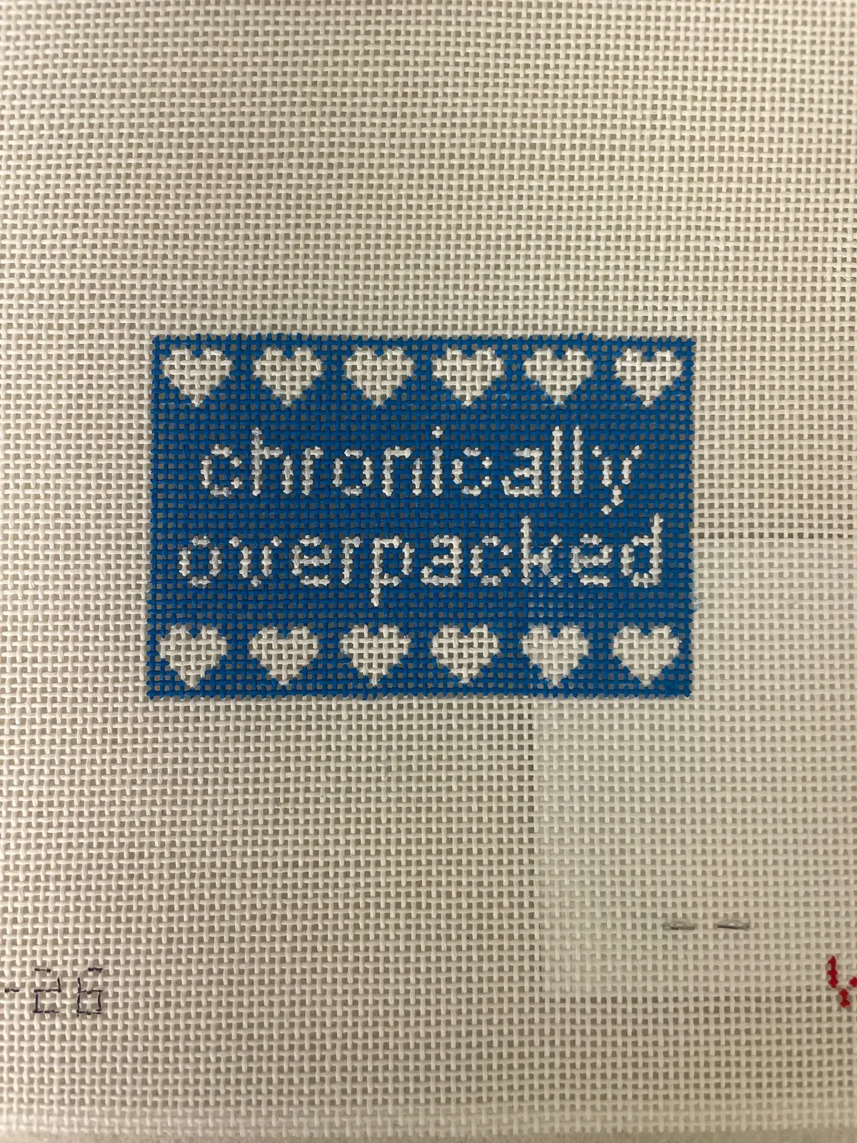 * What's The Stitch Needlepoint / Chronically Overpacked Luggage Tag 1