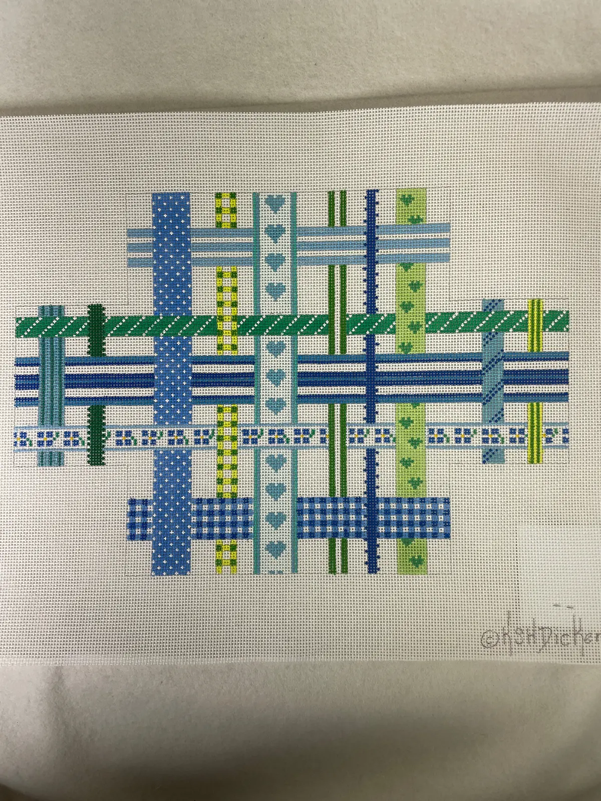 * Kate Dickerson Br01 Brick- Woven Ribbons- Blues And Greens 1