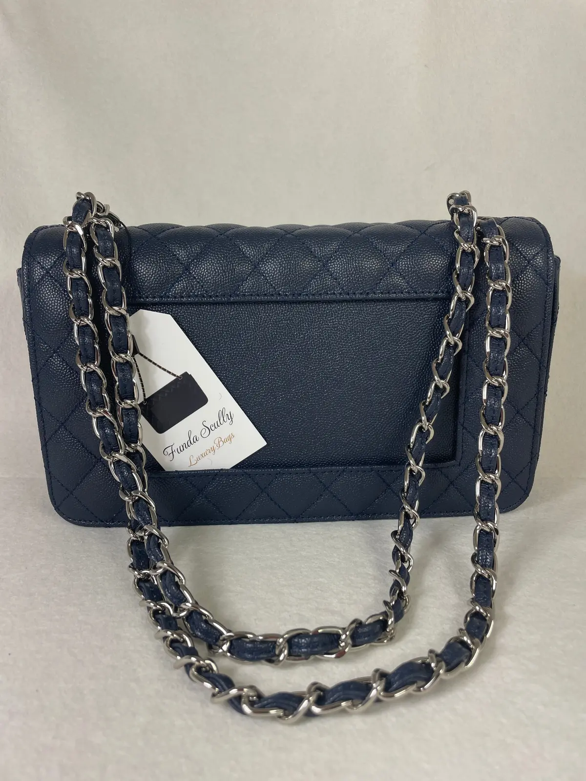 Funda Scully- The Efsun Luxury Leather Purse- Navy With Silver Hardware 1