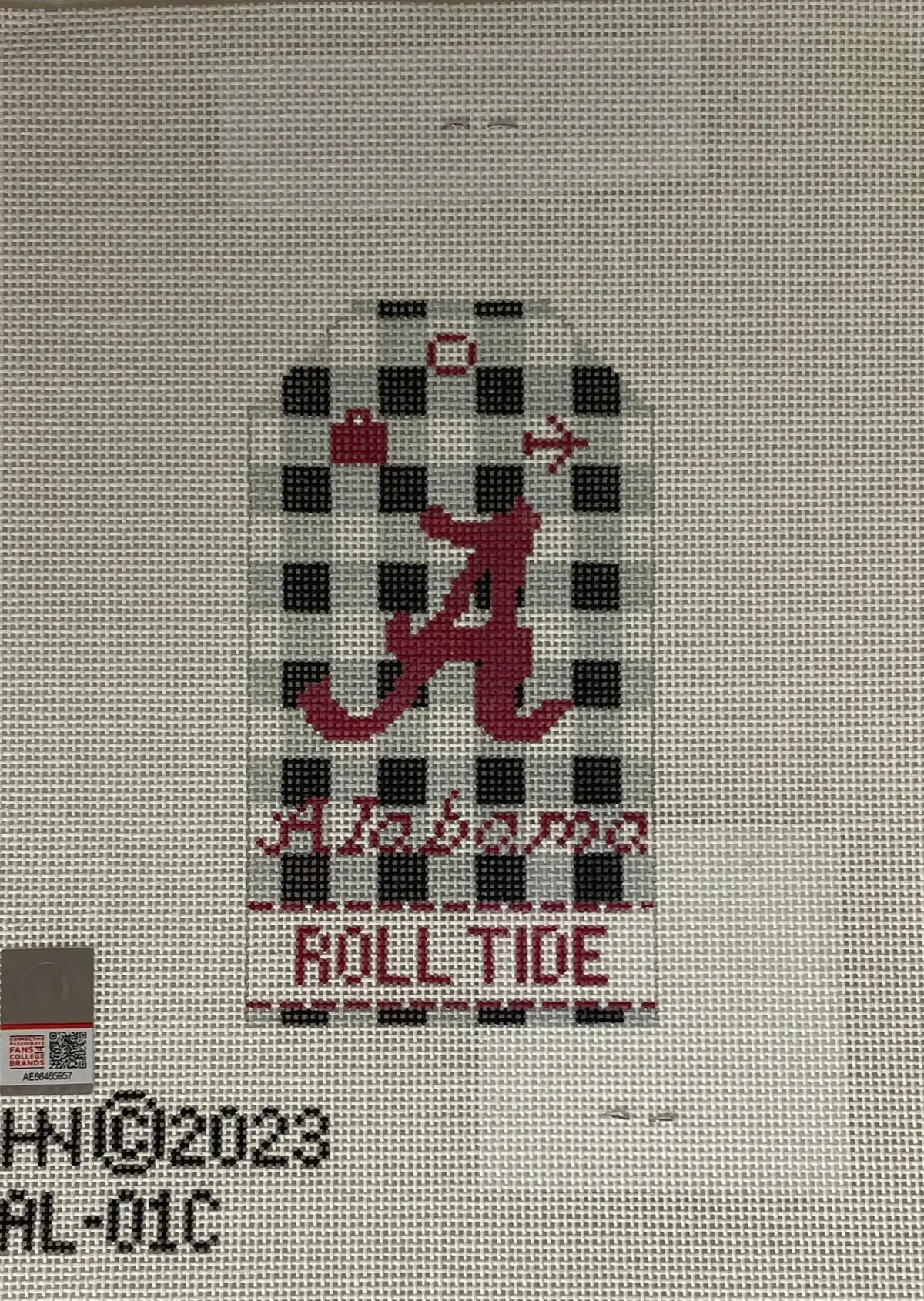 * Hedgehog Needlepoint Alabama Collegiate Retro Travel Tag 1