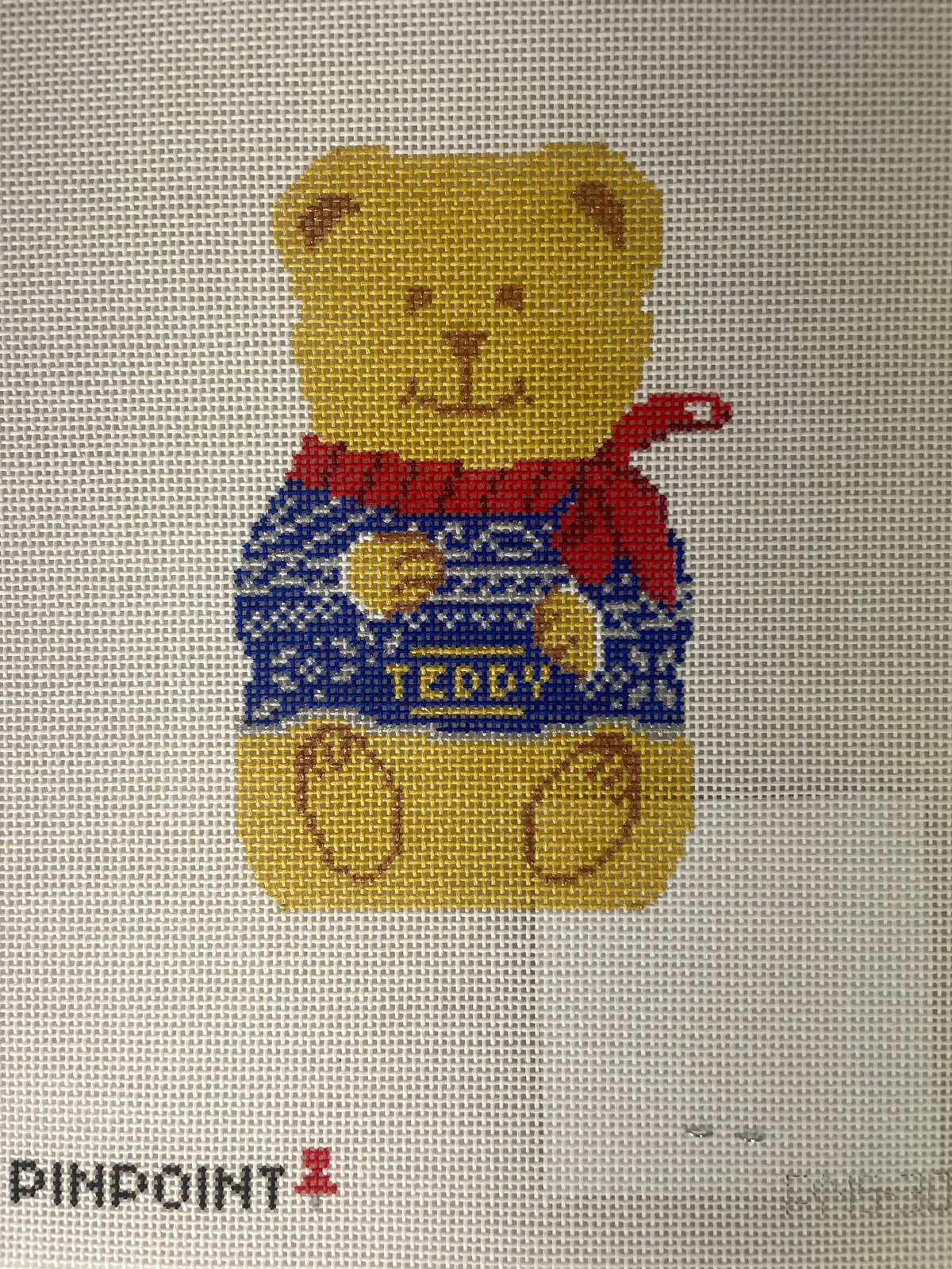 Pinpoint Needlepoint Pns30 Chocolate Teddy Bear- Blue 1