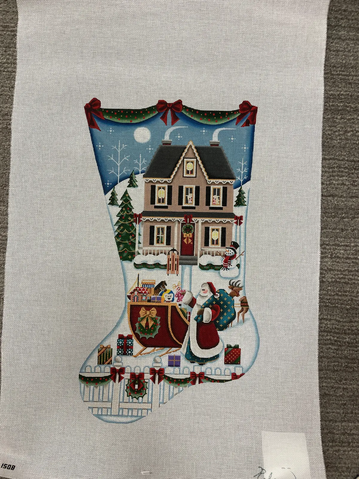 * Rebecca Wood 1508 Santa's Arrival Stocking- Right Facing 18M 1