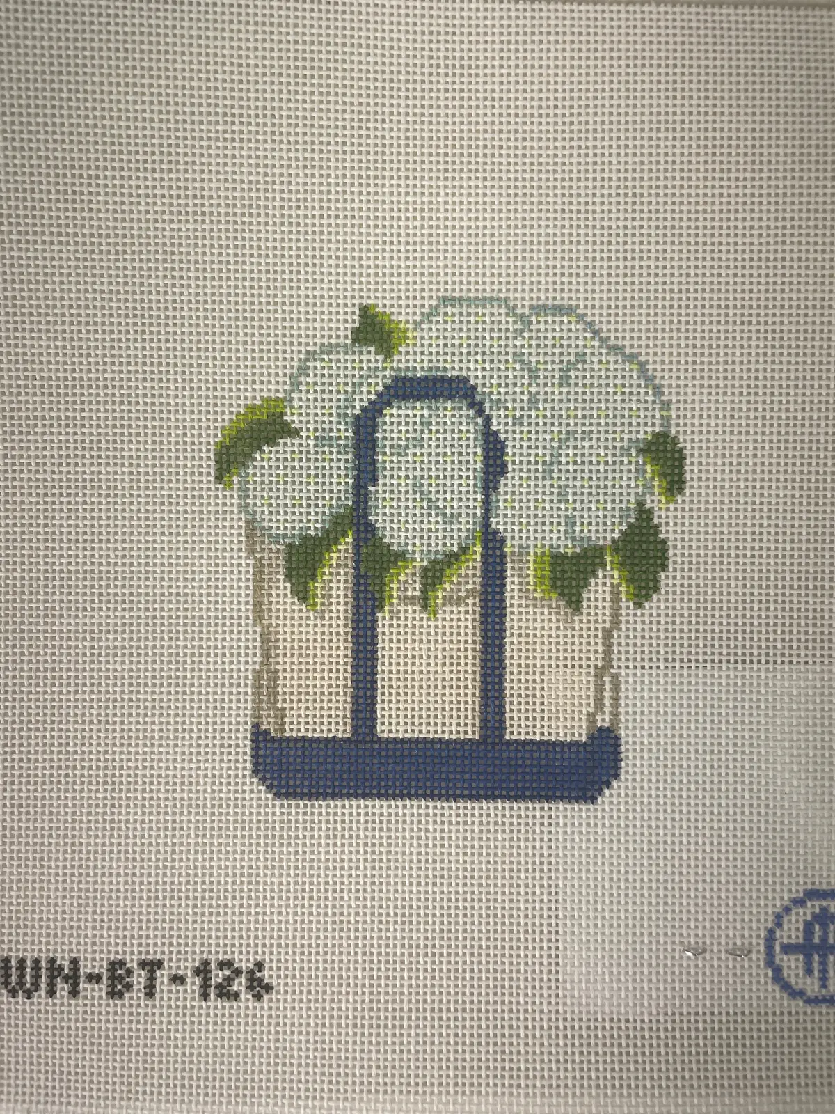 *Wheelhaus Needlepoint Bt126 Blooming Hydrangeas Tote- White 1