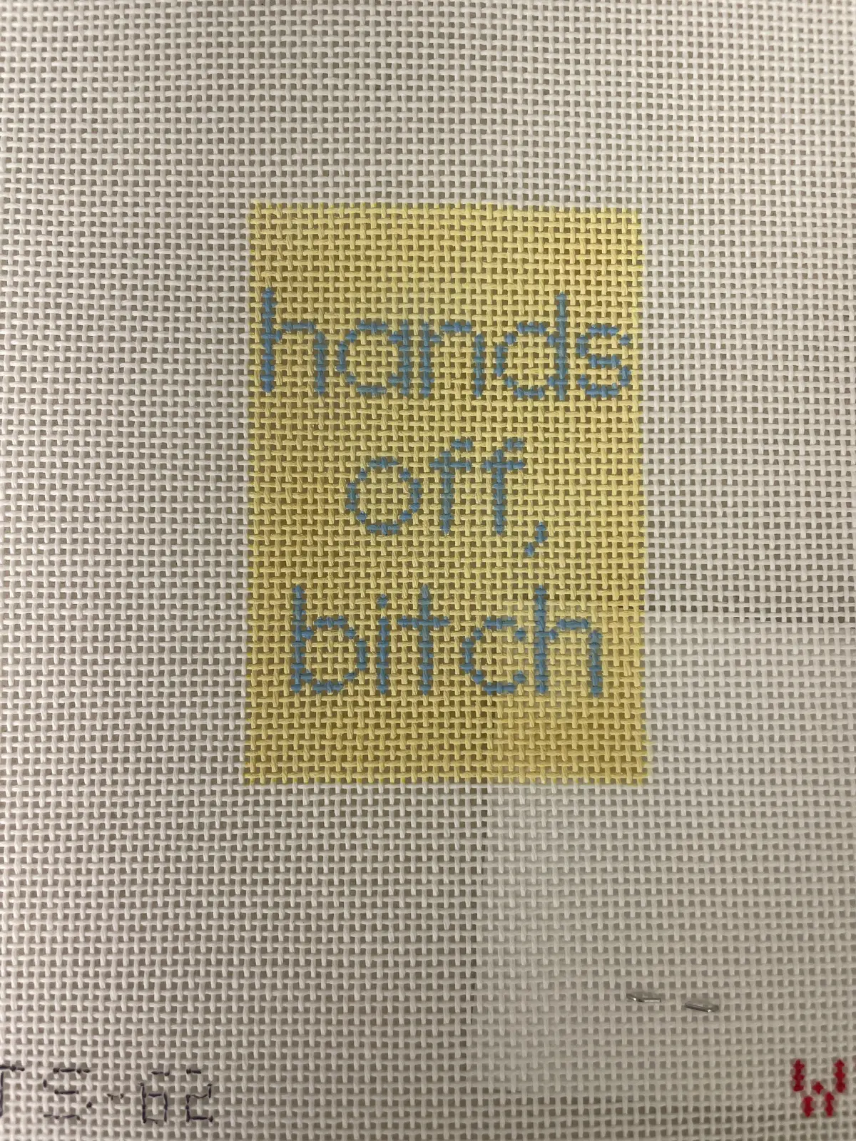 * What's The Stitch Needlepoint / Hands Off Bitch Luggage Tag 1