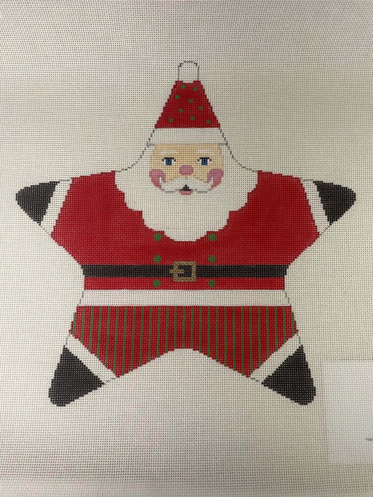 * Susan Roberts Needlepoint 3394 Star Red Santa, Tree Topper 1