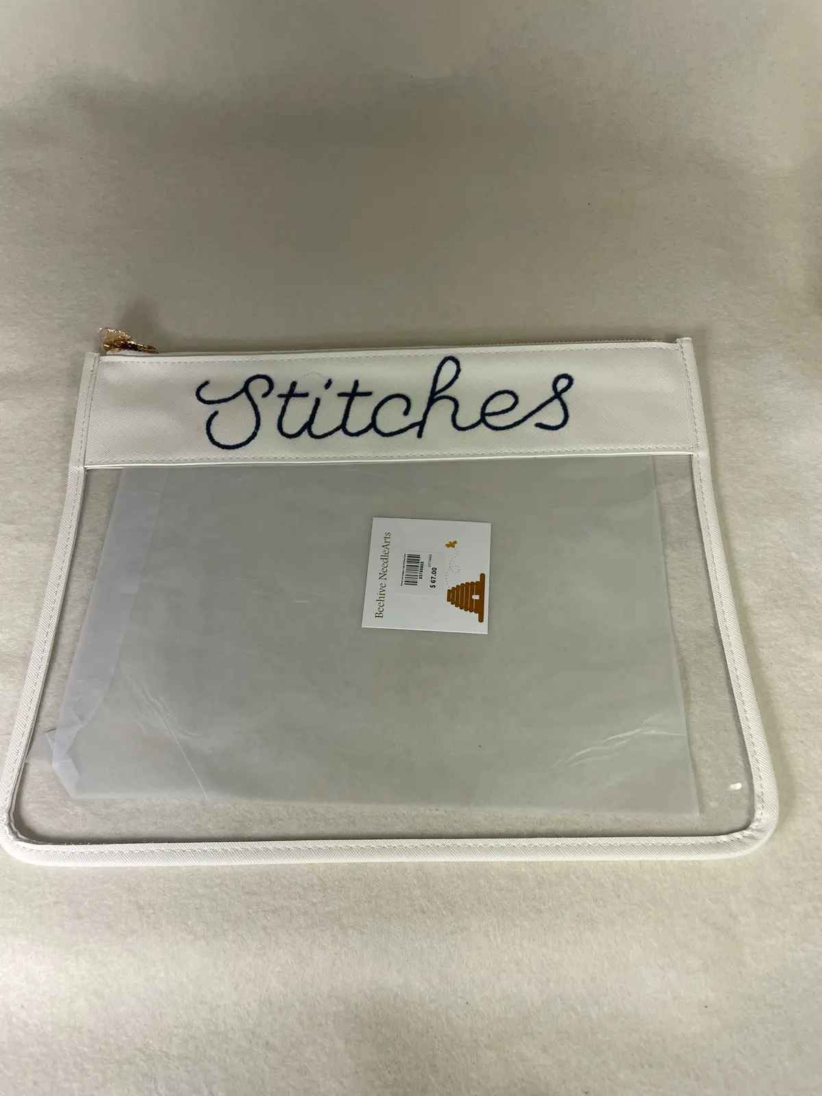 Penny Linn Designs Large Stitches Clear Zip Pouch- White 1